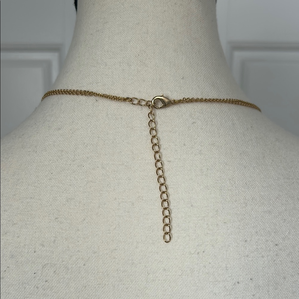 Fosterie Gold Plated Layered Necklace with Rhinestone Charms and Bar Design - Picture 3 of 3